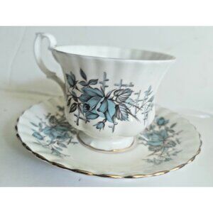 Vintage ROYAL ALBERT BLUE ROSE TRELLIS Tea Cup & Saucer Set